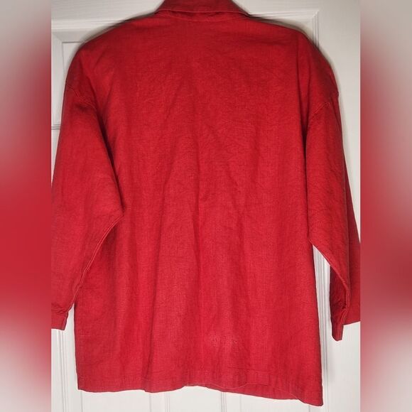 Vtg Ashleigh Morgan XXL Red 55% LINEN Pockets 2 Bottoms Women’s Cardigan - Picture 6 of 7